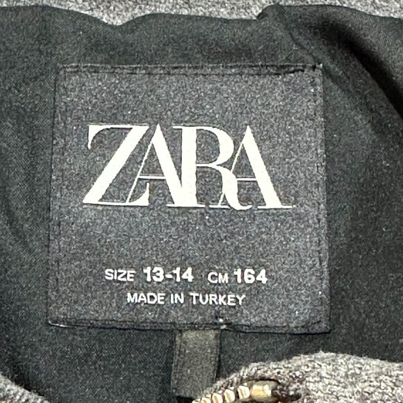 Kid's Zara Grey Bomber Jacket Zip Front‎ Cropped Elastic Hem Pockets Size 13/14 - Picture 7 of 9